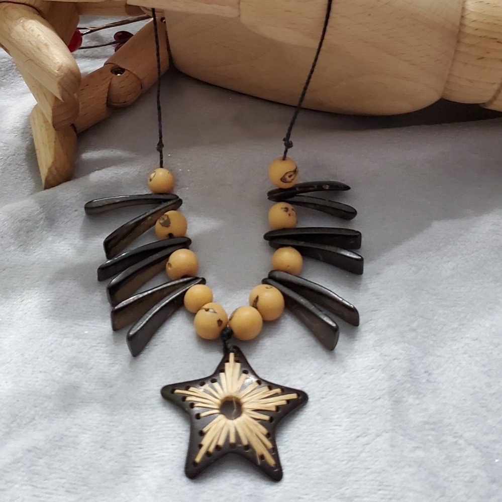 Handmade Wood and Shell Necklace